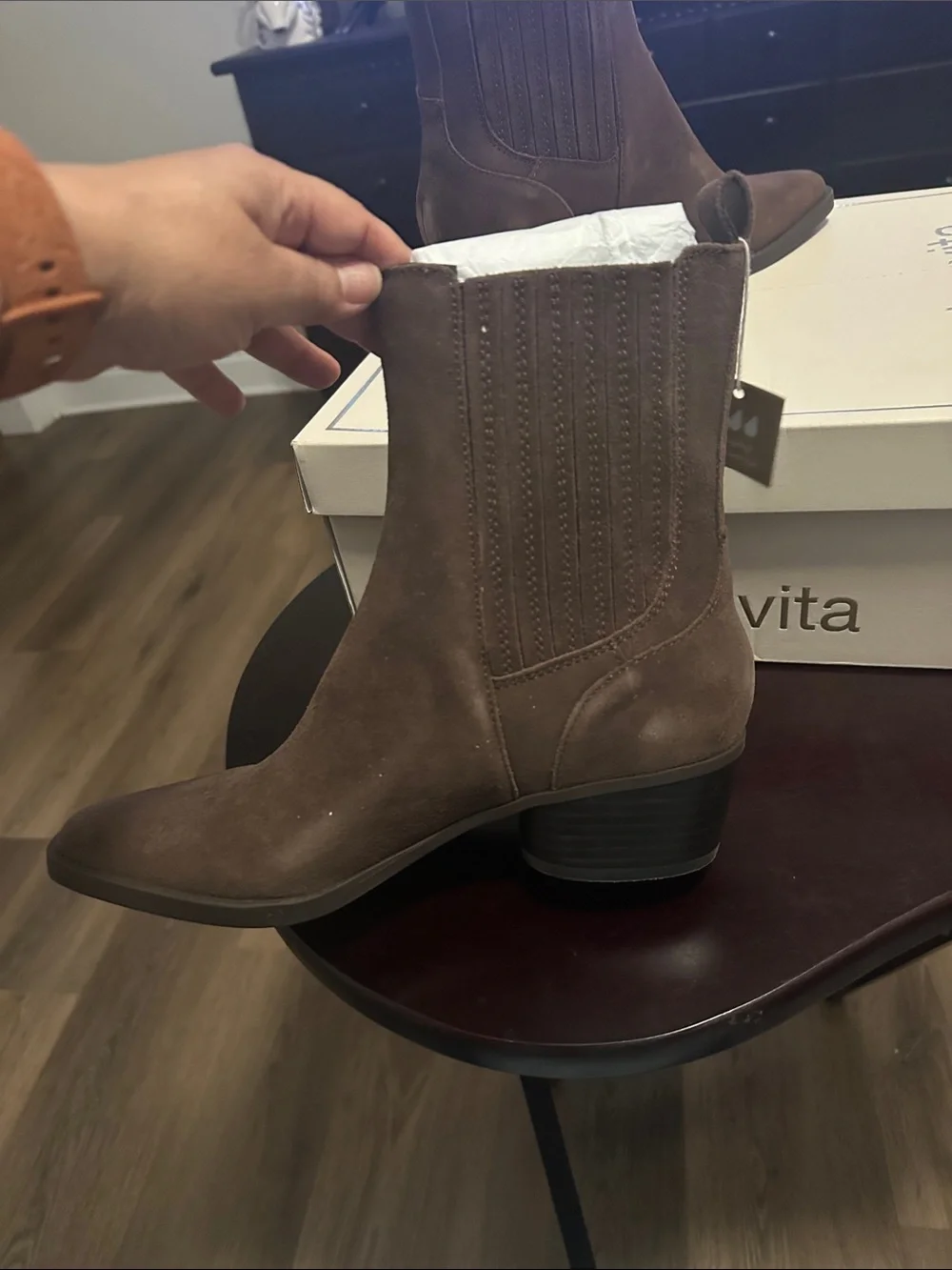 Dolce Vita Taupe Suede Chelsea Ankle Boot